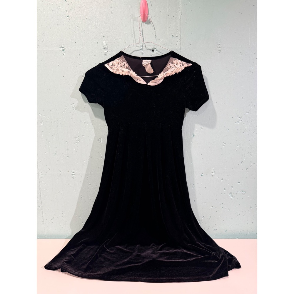My Michelle Girls Black Velvet‎ Dress Lace Collar Vintage Style Party Size 10-12